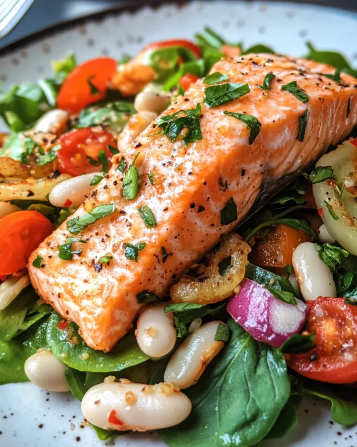 Salmon Salad with Crispy White Beans