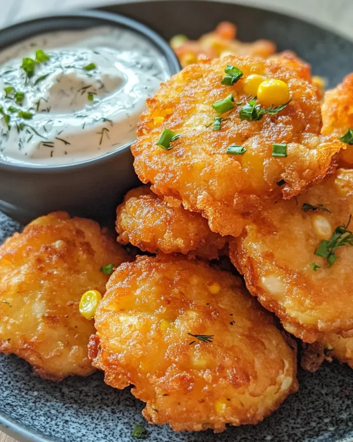 Zucchini and Corn Fritters with Creamy Dill Dip