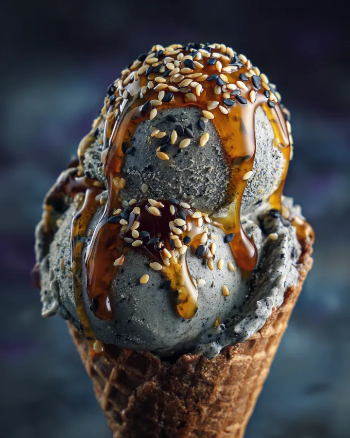 Black Sesame Ice Cream with Honey Drizzle