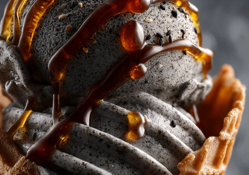 Black Sesame Ice Cream with Honey Drizzle