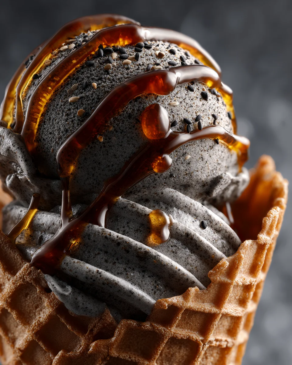 Black Sesame Ice Cream with Honey Drizzle