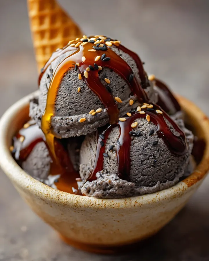Black Sesame Ice Cream with Honey Drizzle