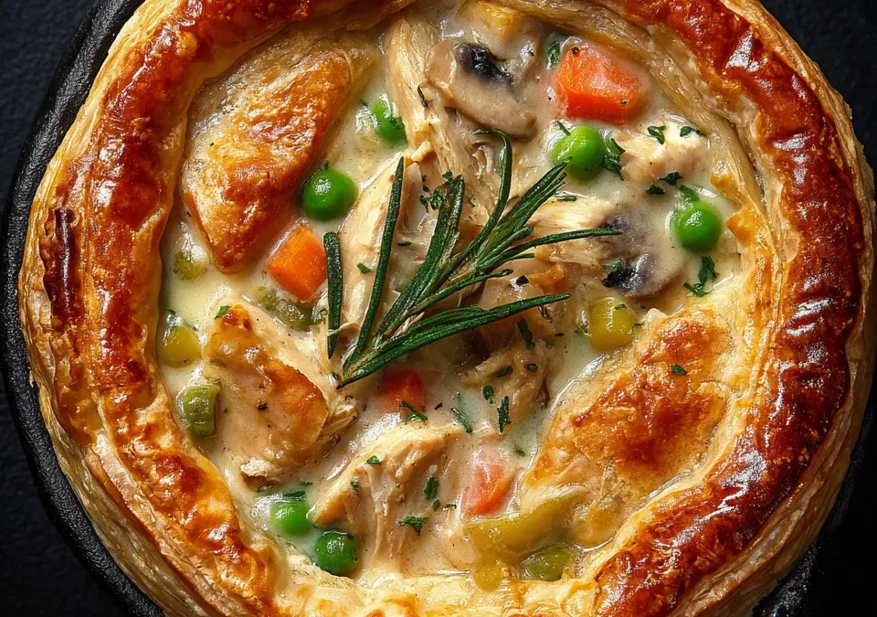 Chicken and Vegetable Pot Pie (with puff pastry crust)