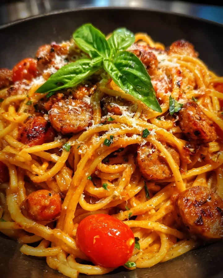 Creamy Tomato Basil Pasta with Chicken Sausage