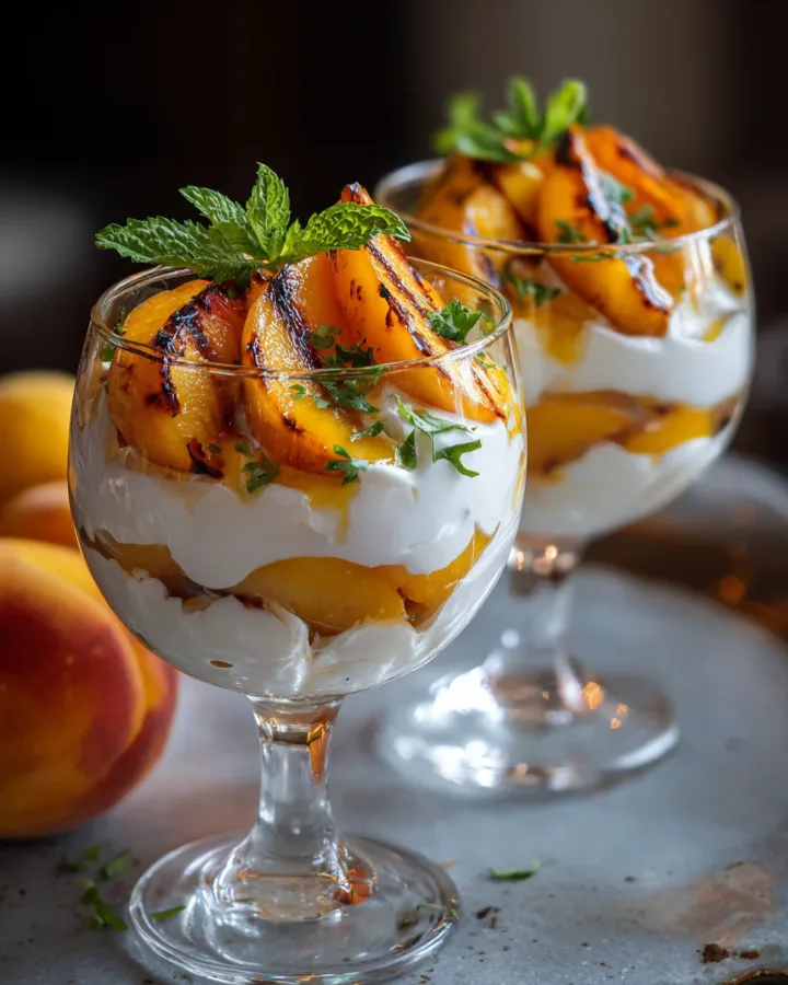 Grilled Peach and Mascarpone Parfaits