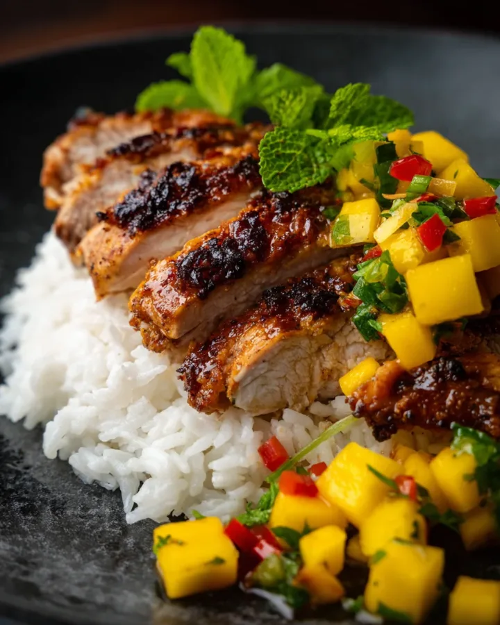Jerk Chicken with Coconut Rice & Mango Salsa
