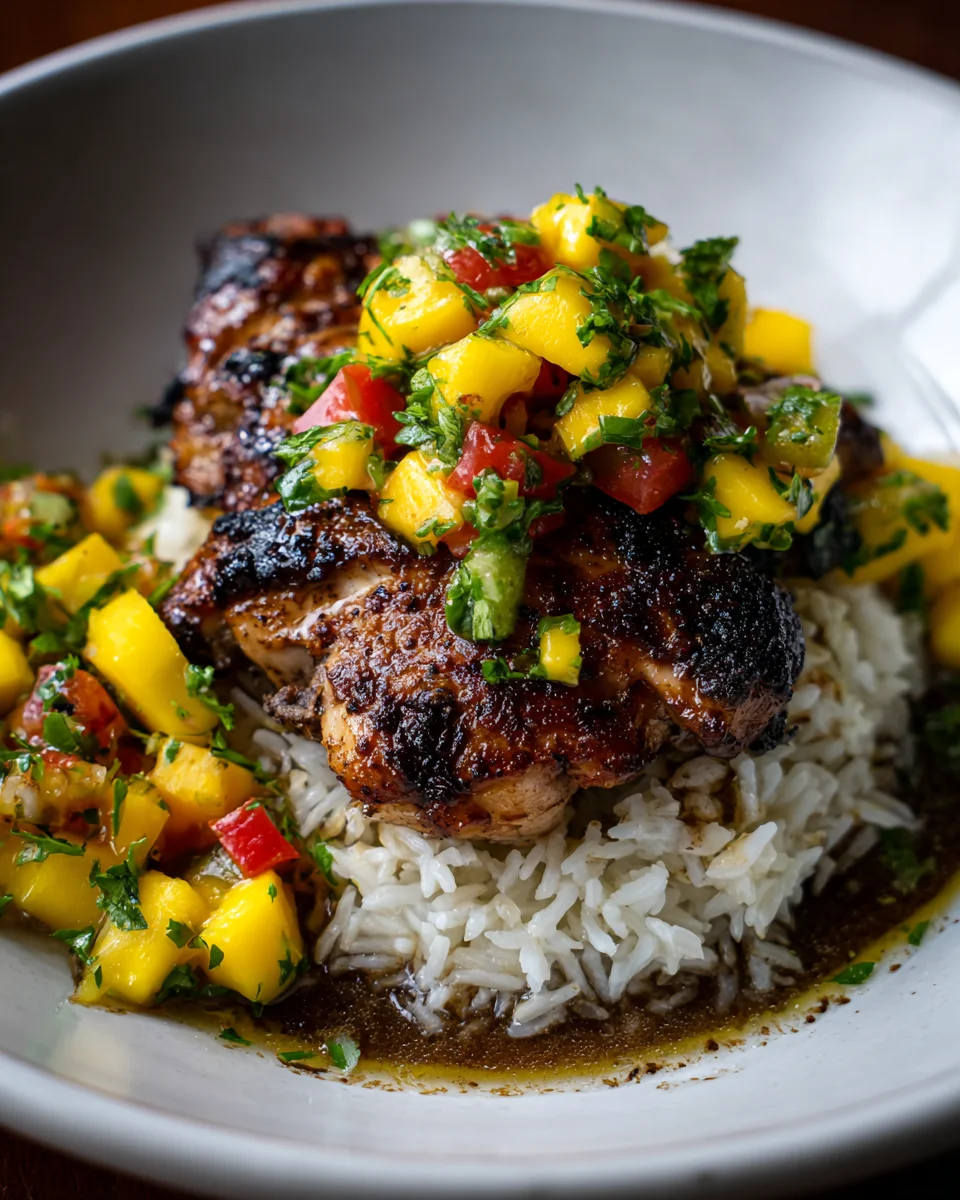 Jerk Chicken with Coconut Rice & Mango Salsa