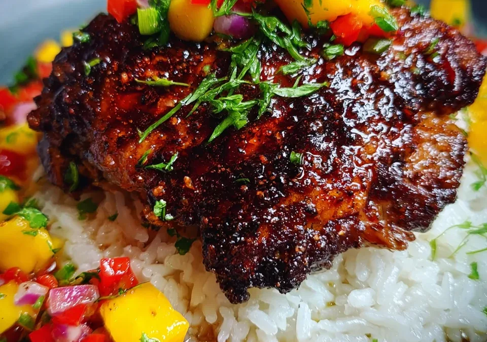 Jerk Chicken with Coconut Rice & Mango Salsa