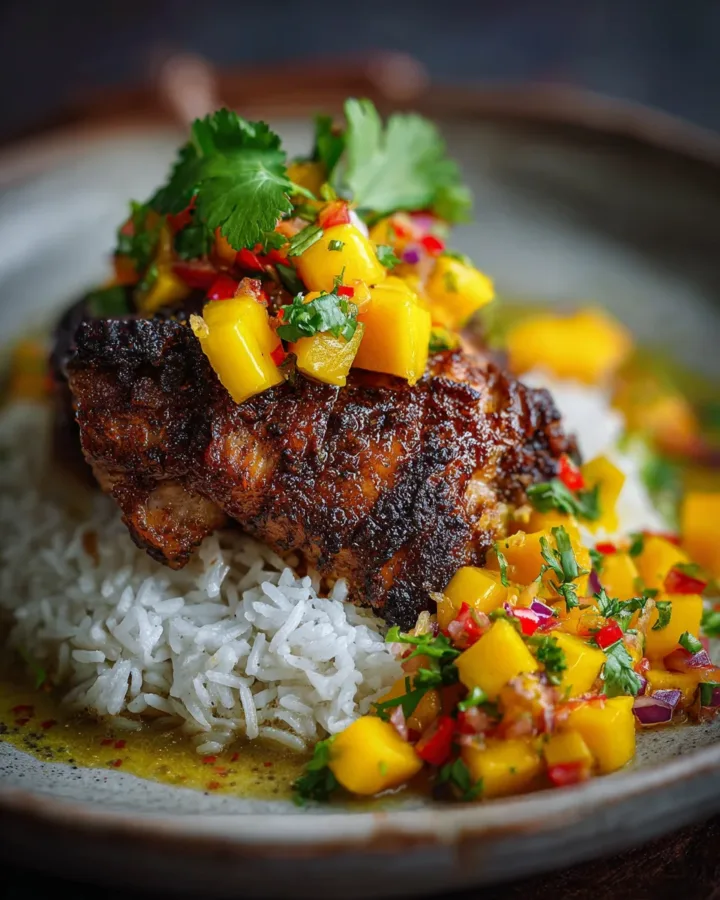 Jerk Chicken with Coconut Rice & Mango Salsa
