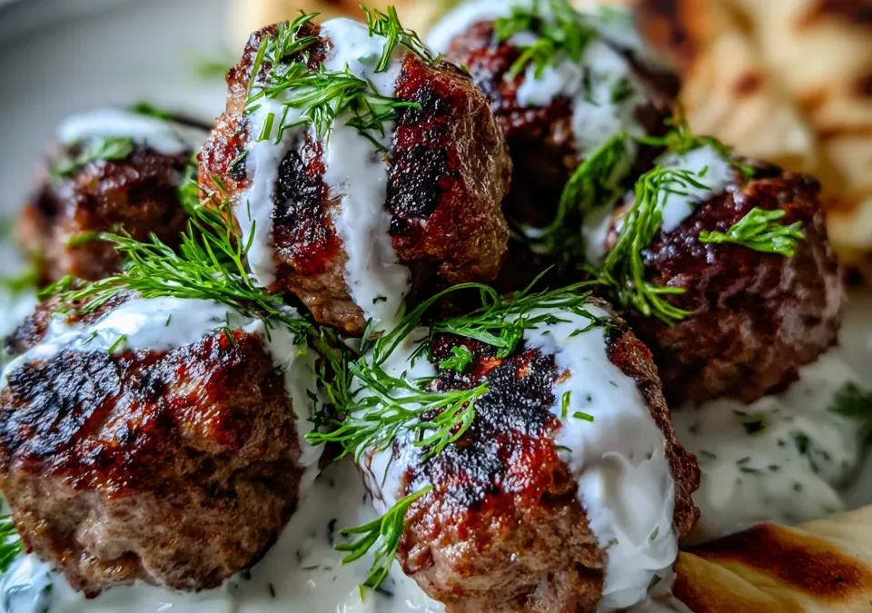 Lamb Kofta with Tzatziki and Warm Pita Bread