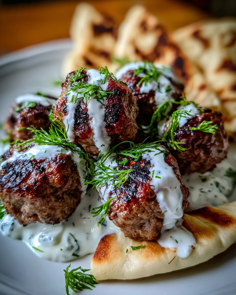 Lamb Kofta with Tzatziki and Warm Pita Bread
