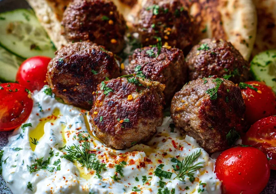 Lamb Kofta with Tzatziki and Warm Pita Bread
