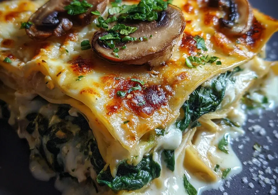 Mushroom and Spinach Lasagna with Bechamel Sauce