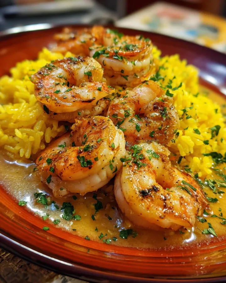 Spanish Garlic Shrimp with Saffron Rice