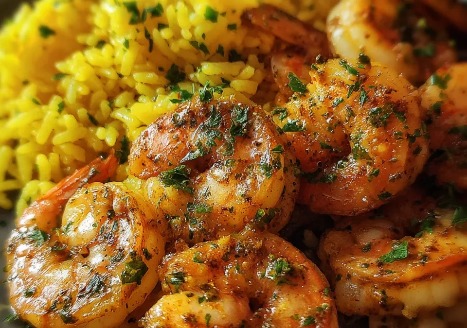Spanish Garlic Shrimp with Saffron Rice