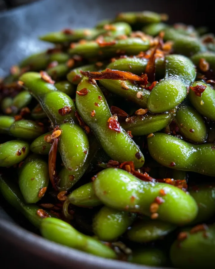 Spicy Edamame with Garlic and Chili Oil