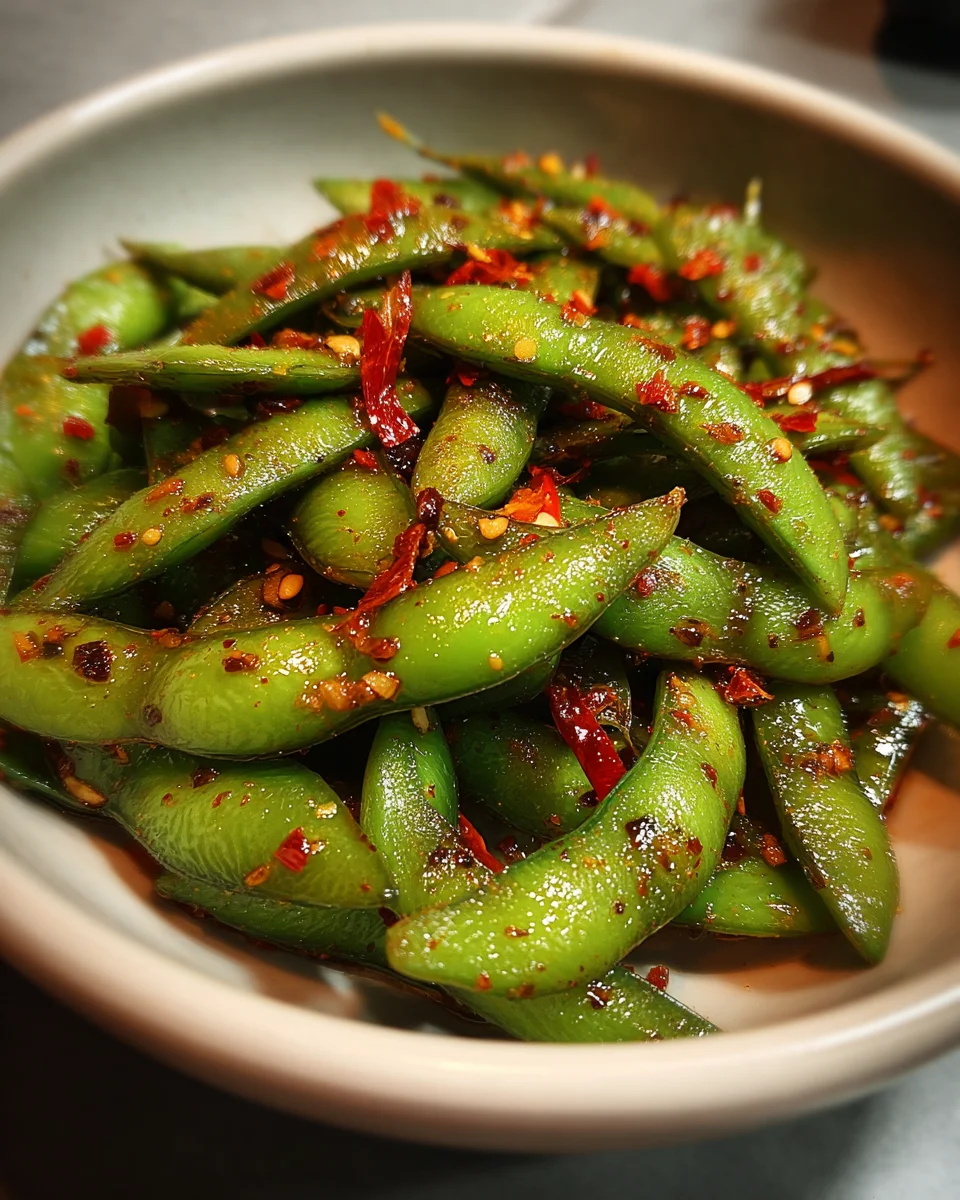 Spicy Edamame with Garlic and Chili Oil