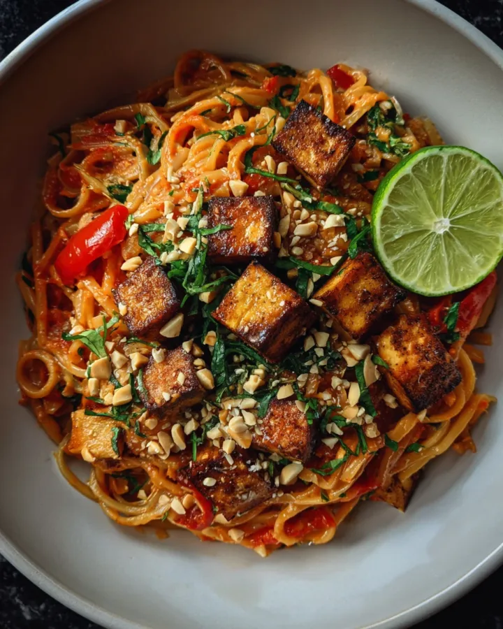 Spicy Peanut Noodles with Crispy Tofu