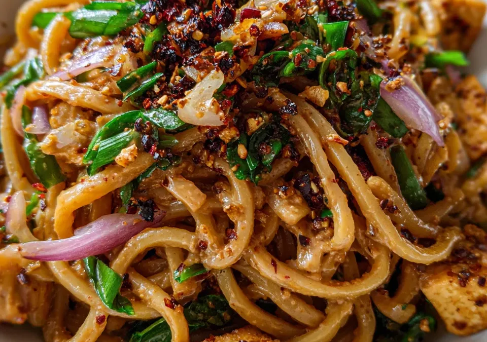 Spicy Peanut Noodles with Crispy Tofu