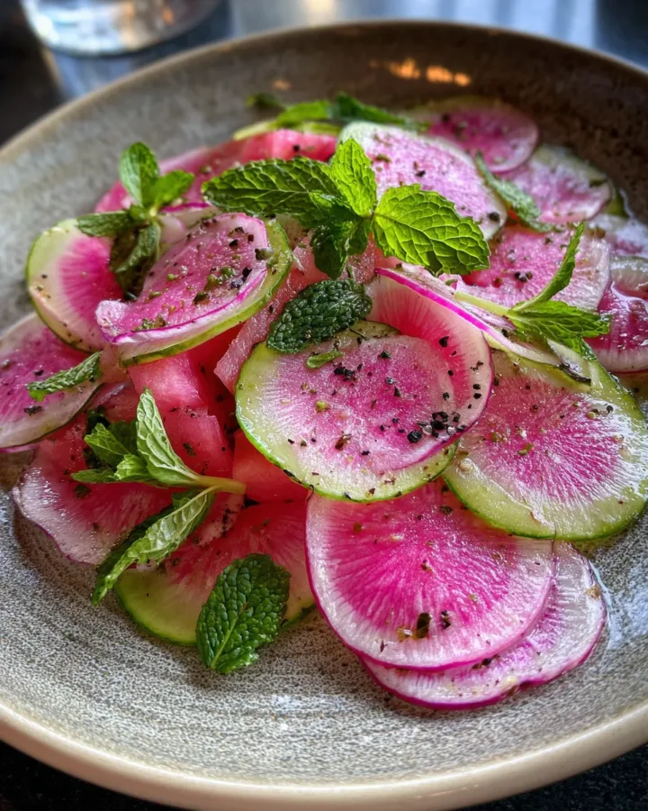 Watermelon Radish and Mint Salad