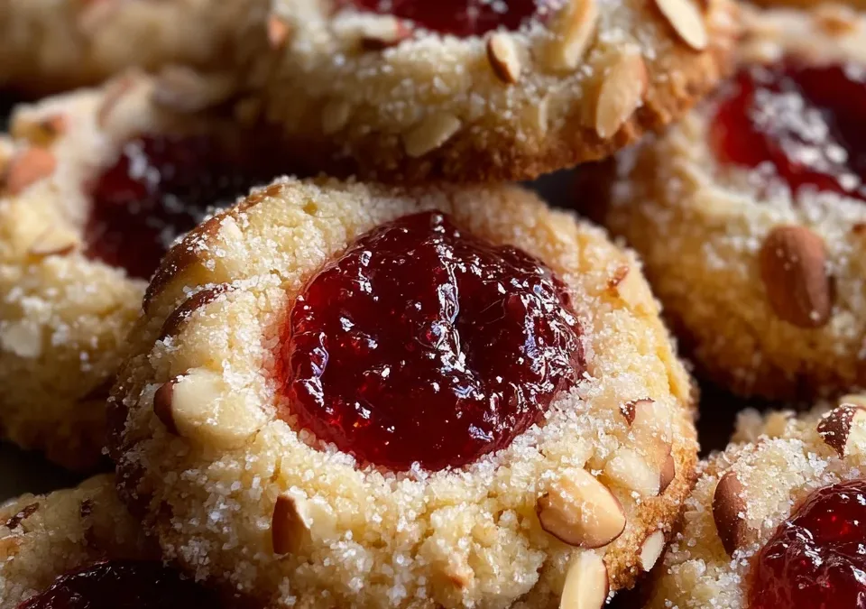 Almond and Jam Thumbprint Cookies