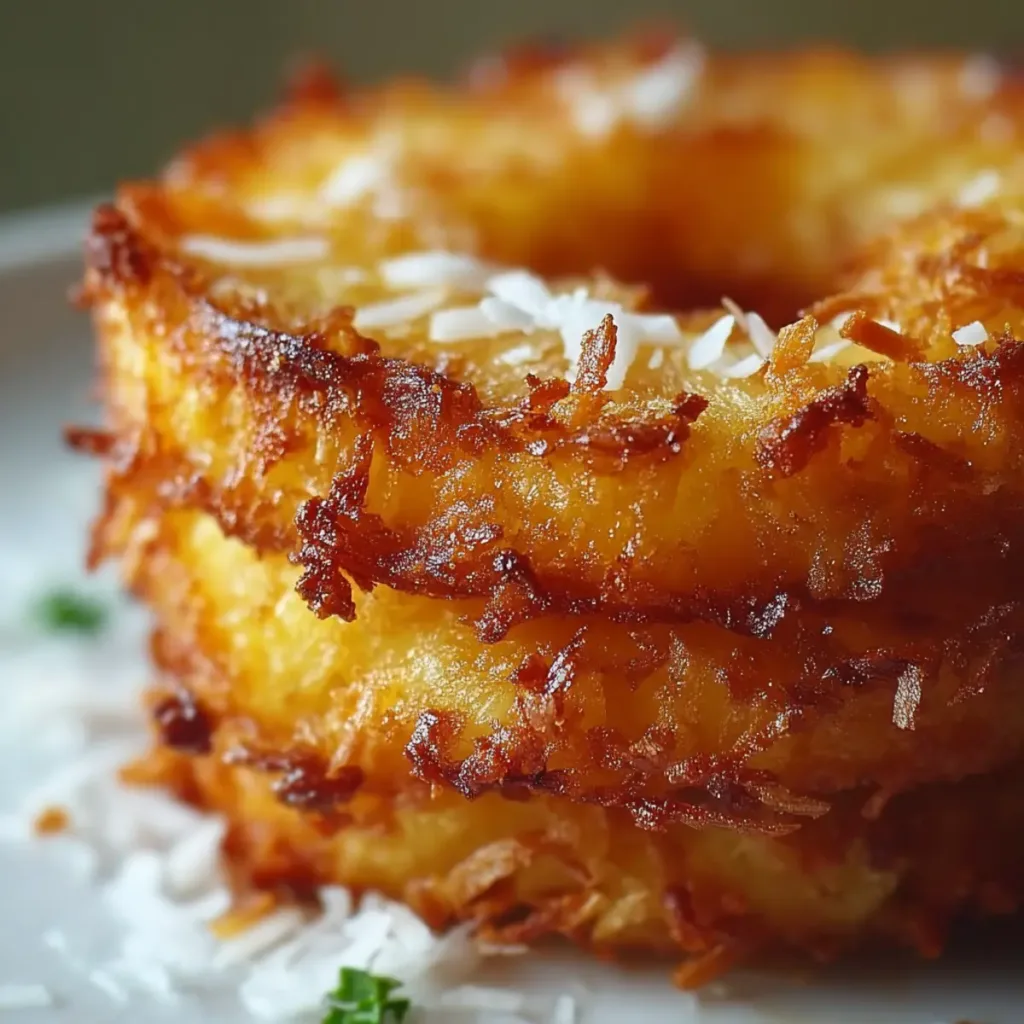 fried pineapple coconut crust on tropical leaf