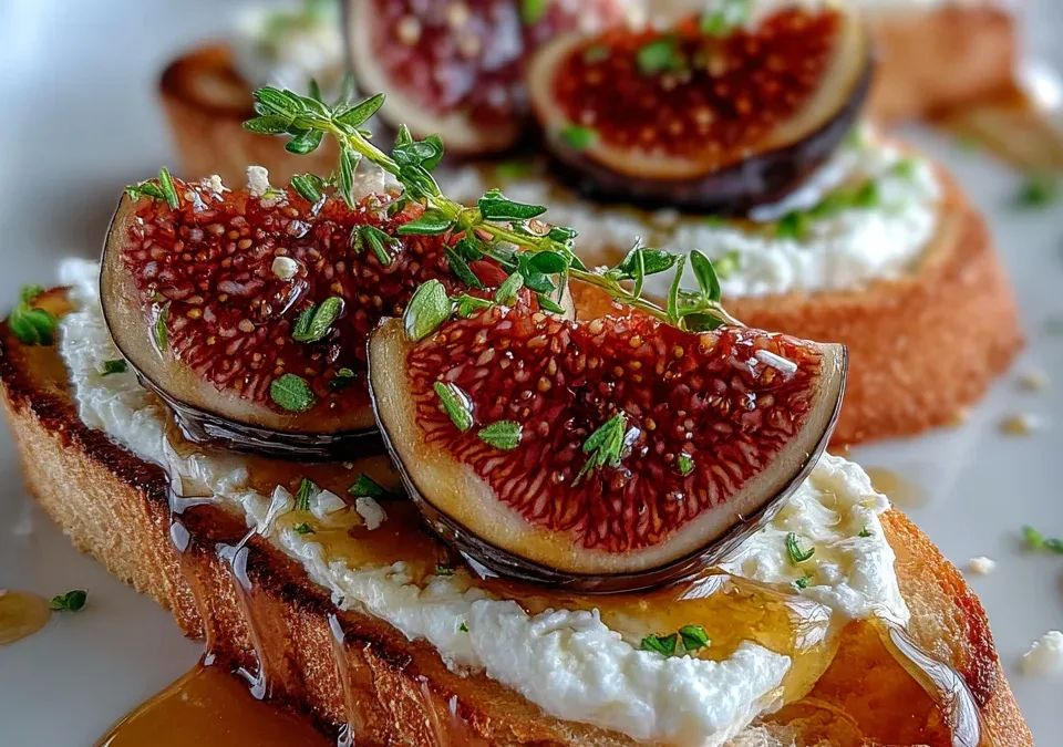 Goat Cheese and Fig Crostini with Honey Drizzle