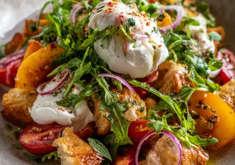 Peach Panzanella with Burrata