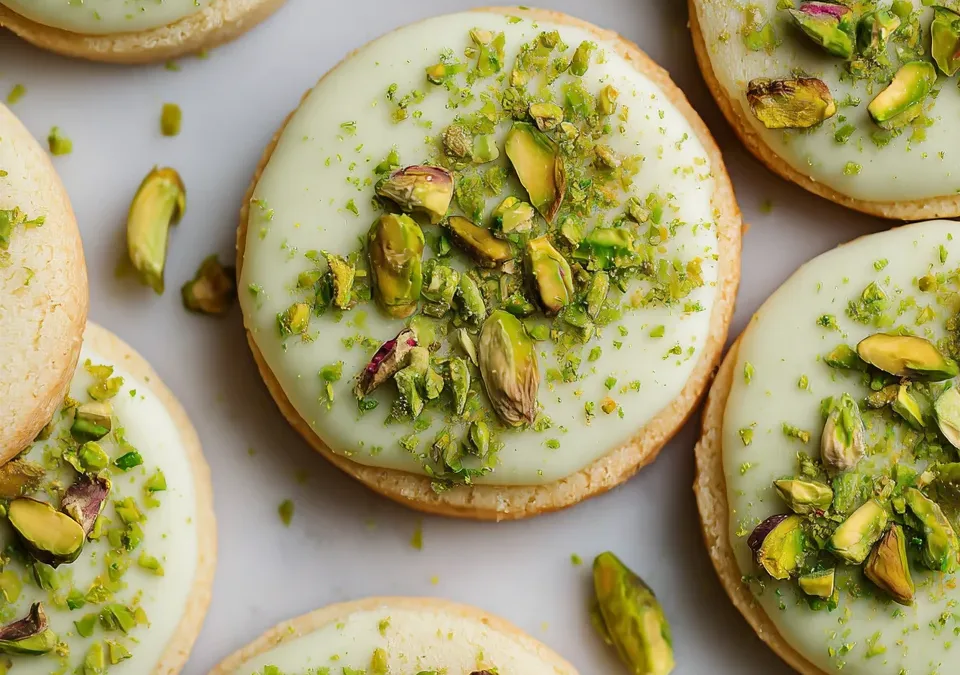 Pistachio Rosewater Shortbread Cookies