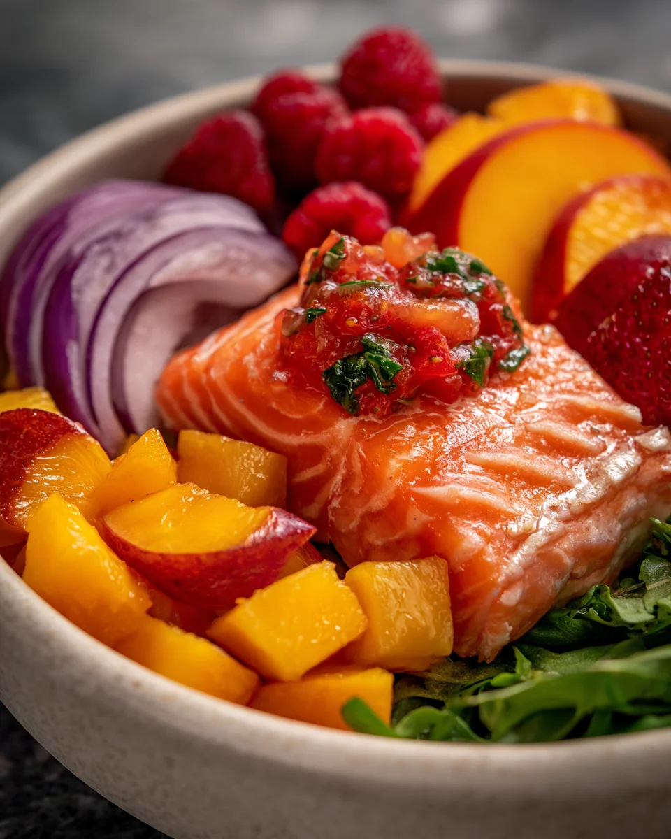 Salmon Salad Bowl with Stone Fruit Salsa