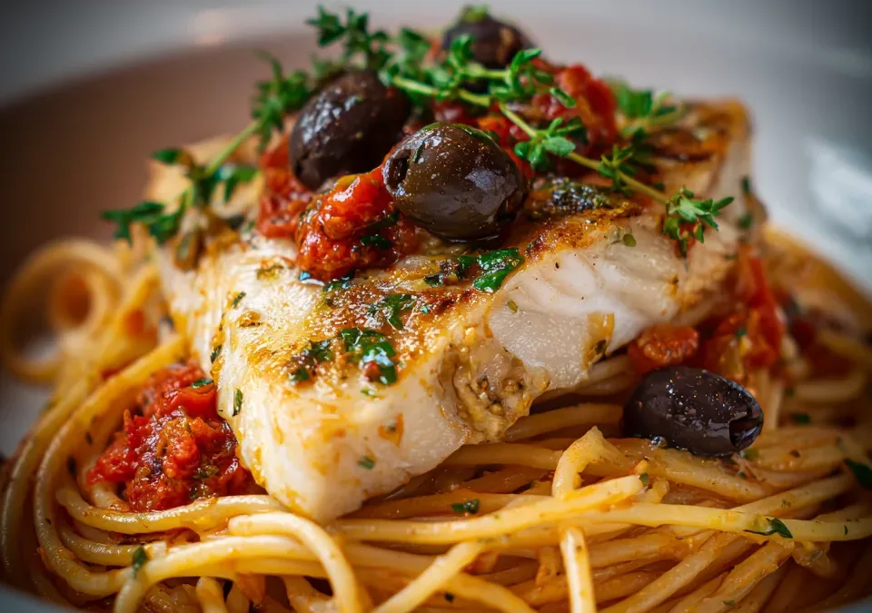 Spicy Fish and Olive Spaghetti