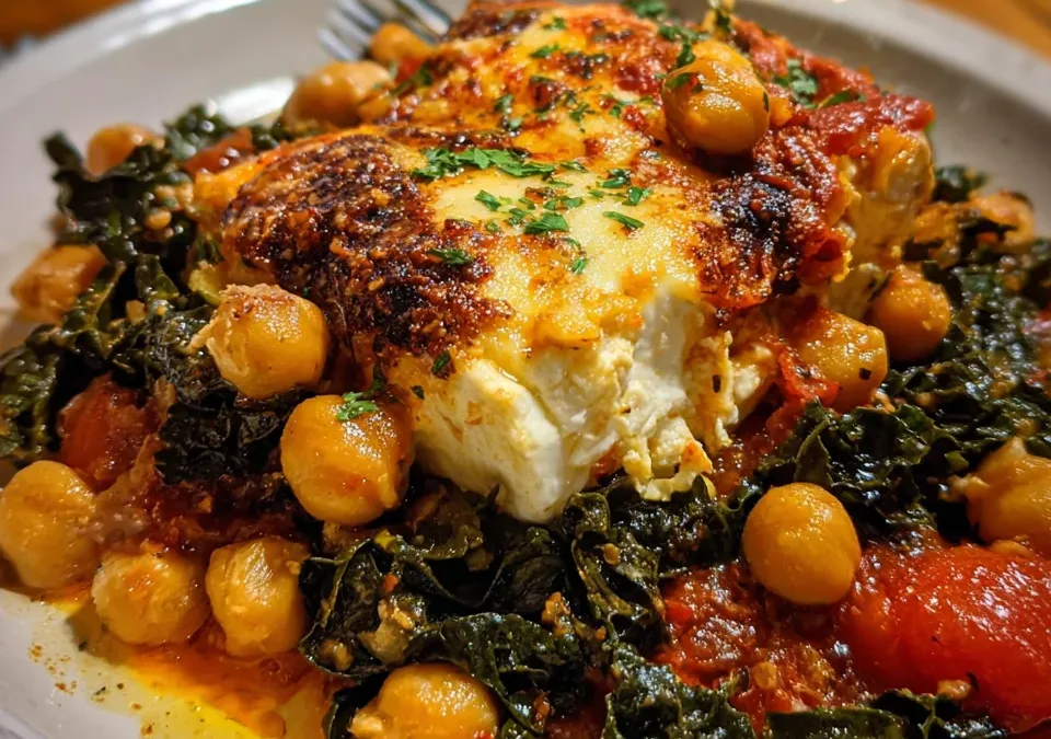 Baked Feta with Chickpeas and Kale