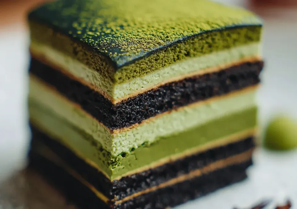 Black Sesame & Matcha Opera Cake