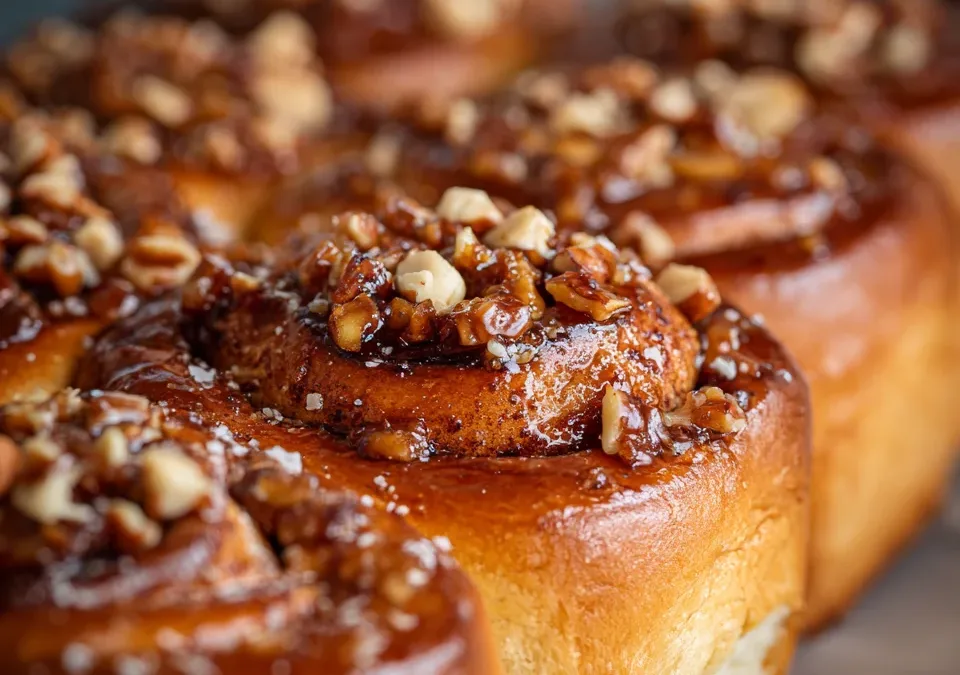 Brioche Cinnamon Rolls with Hazelnut Praline