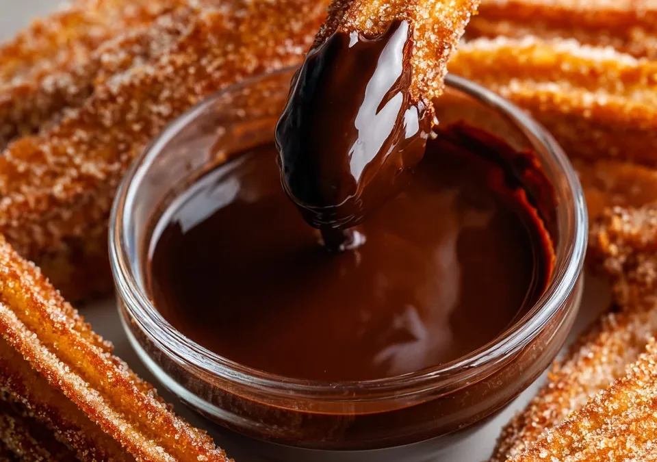 Churros with Chocolate-Dulce de Leche Dipping Sauce