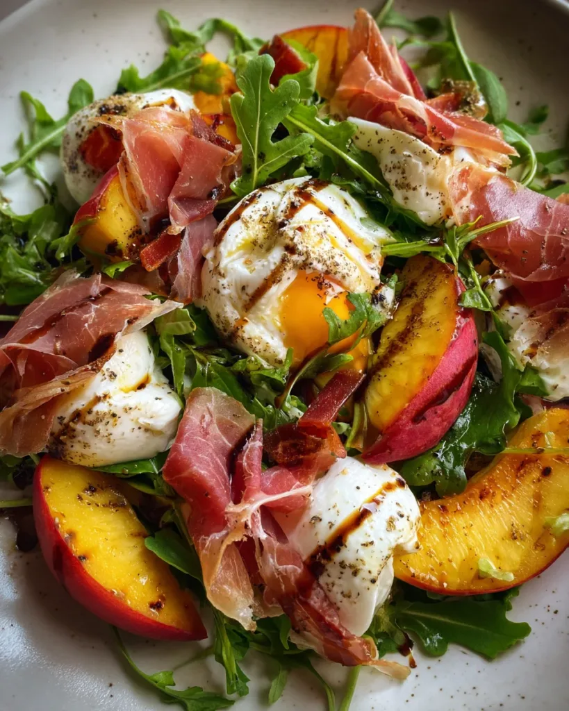Grilled Peach & Burrata Salad with Prosciutto