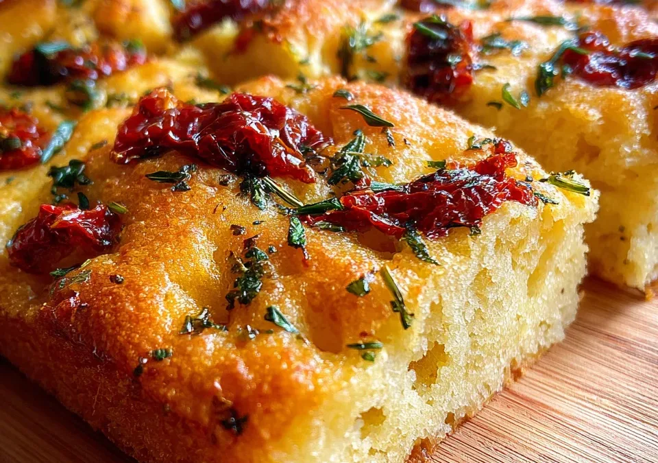 Olive & sun-dried tomato focaccia