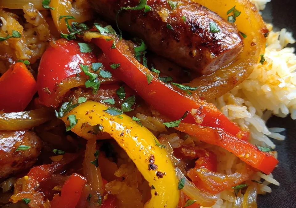 One-Pot Rice Cooker Sausage and Peppers