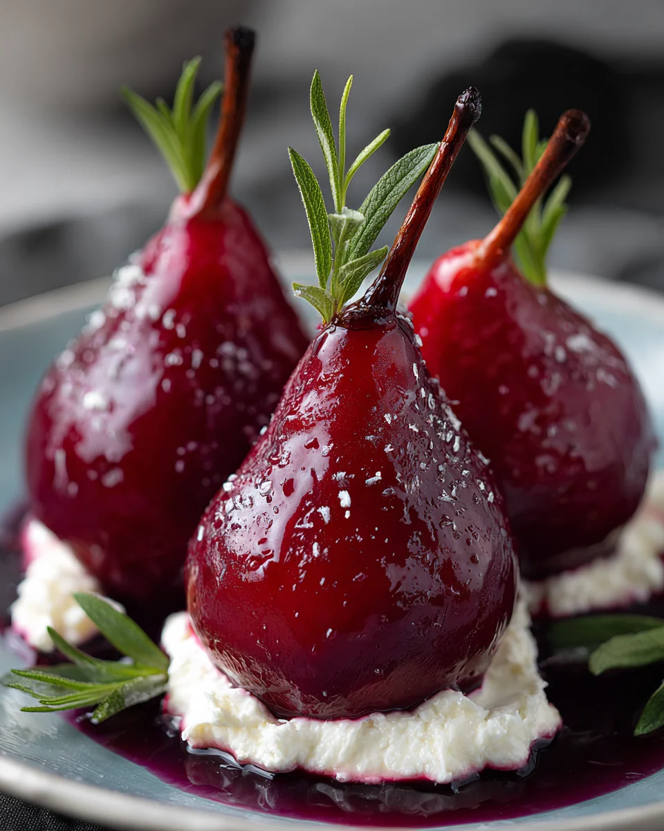 Poached Pears in Red Wine with Mascarpone