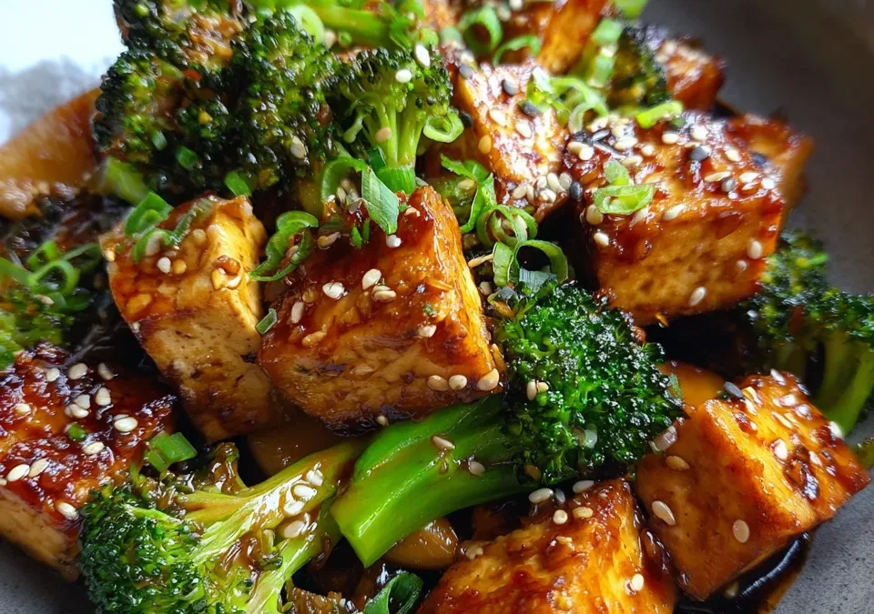 Teriyaki Tofu Stir-Fry with Broccoli & Peach