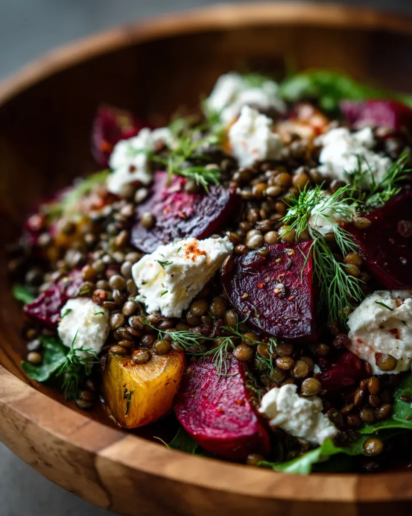 Warm Lentil & Roasted Beet Salad with Goat Cheese