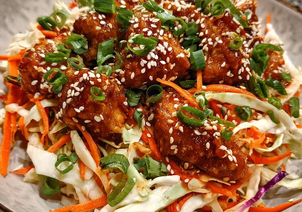 Asian Sesame Chicken & Cabbage Slaw