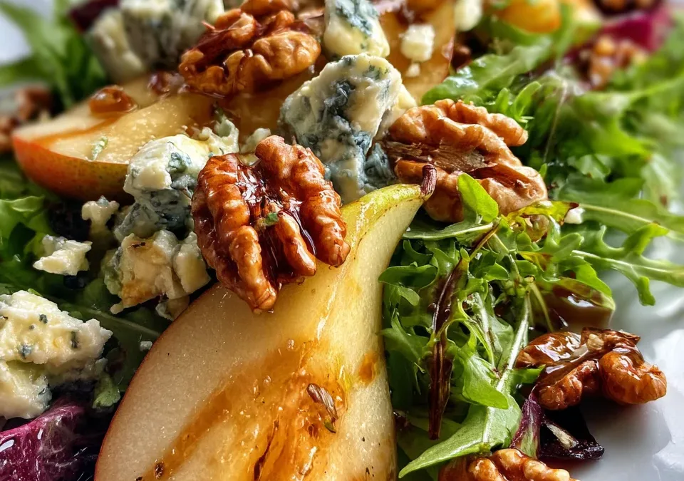 Autumn Pear and Gorgonzola Salad with Candied Walnuts