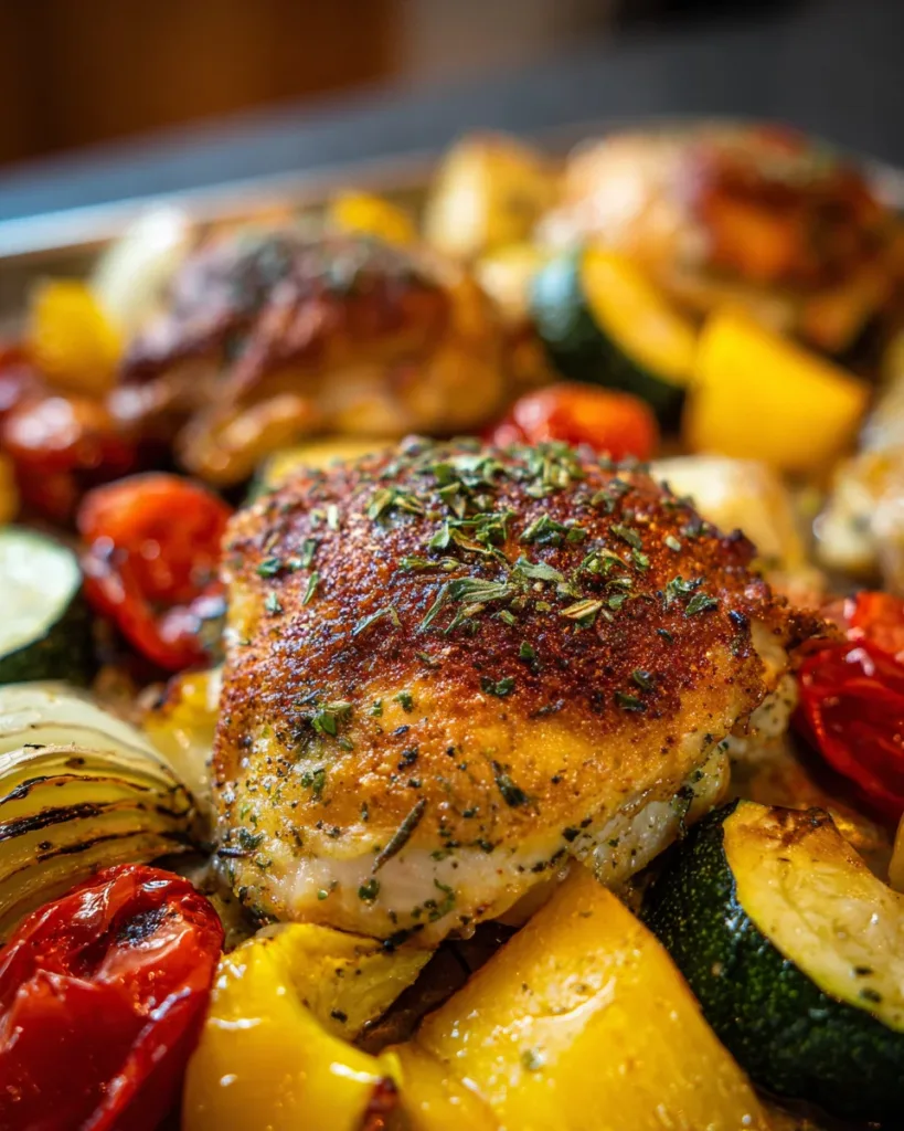Baked Herb-Crusted Chicken Thighs with Roasted Veggie