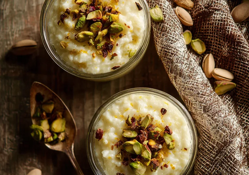Cardamom Saffron Rice Pudding with Pistachios