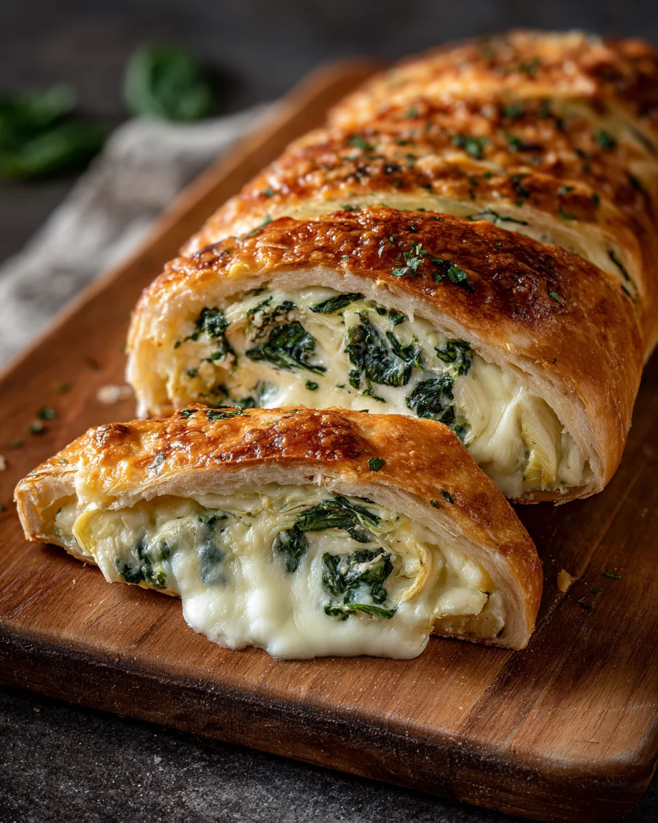 Cheesy Spinach & Artichoke Stromboli