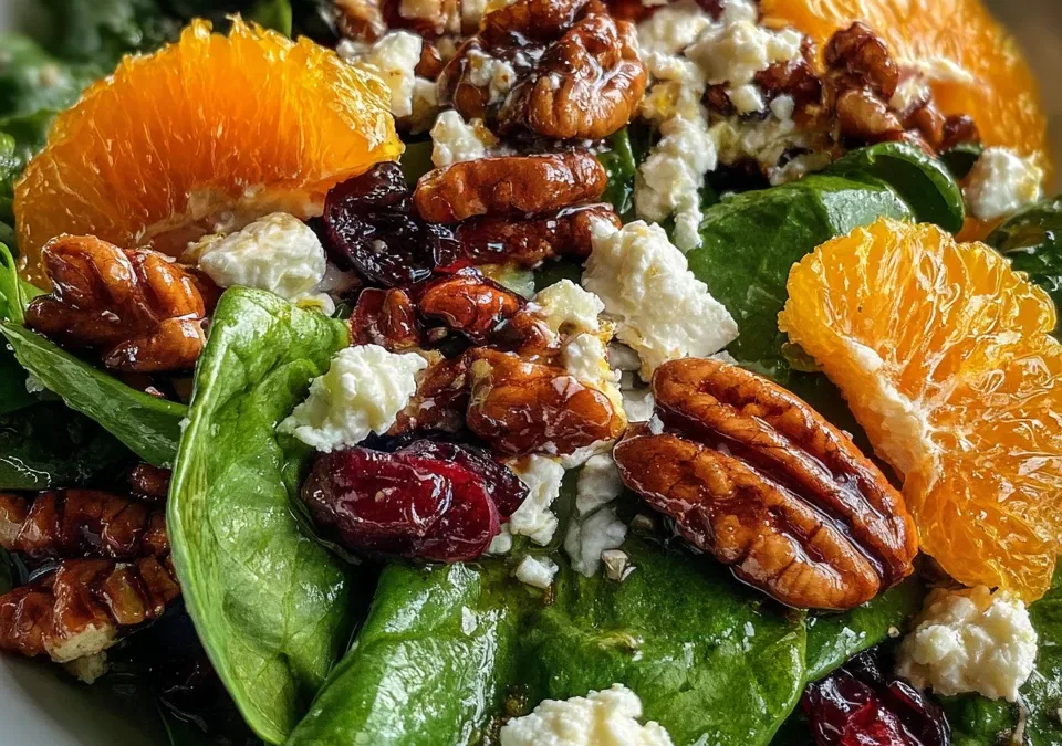Cranberry Orange Feta Spinach Salad
