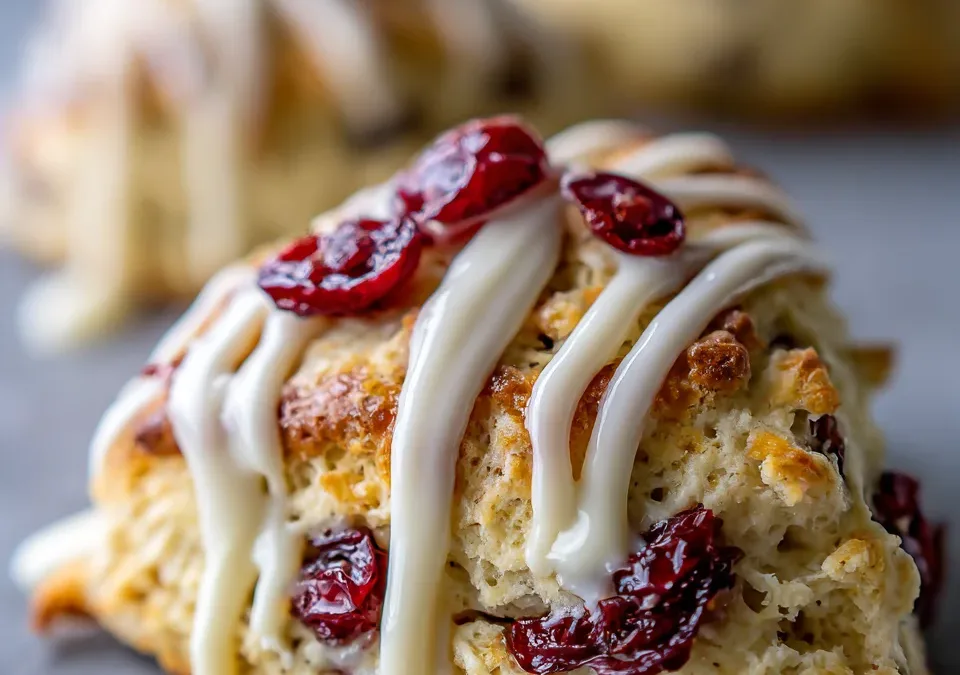 Cranberry Orange Scones with White Chocolate Drizzle