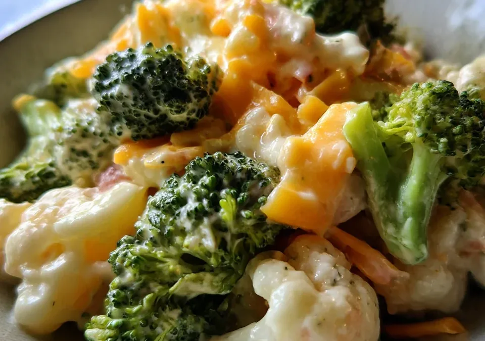 Creamy Broccoli Cauliflower Salad with Cheddar