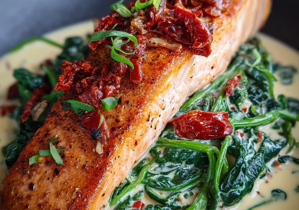 Creamy Tuscan Salmon with Spinach and Sun-Dried Tomatoes